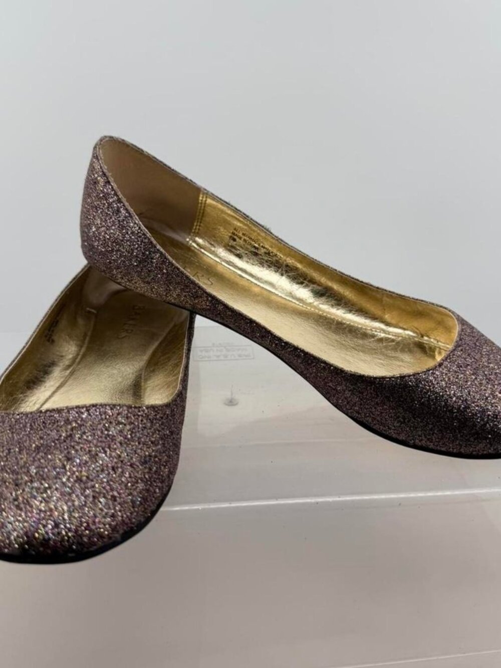 Bakers Glitter Ballet Flats in Mauve with Gold Lining size 7.5